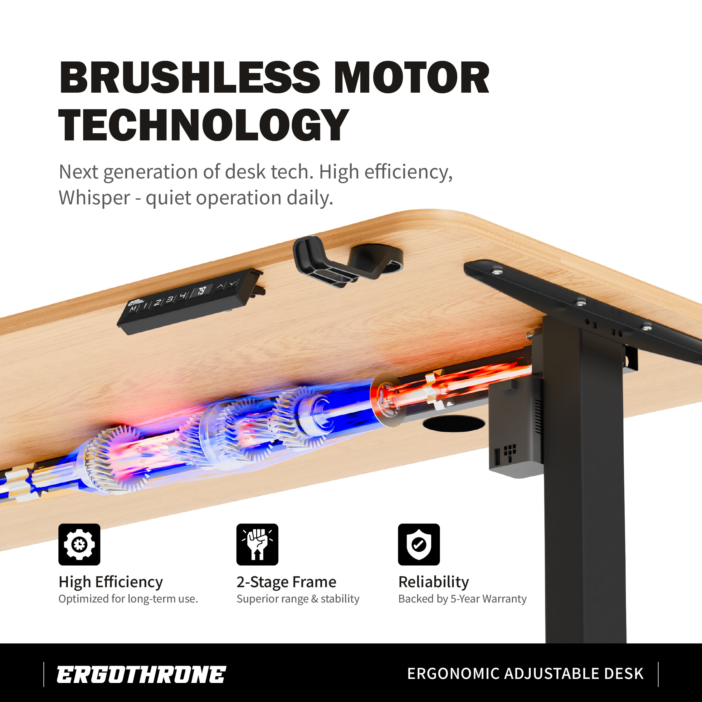 Ergo Throne V One - Electric Standing Desk (Maple Fusion), 5-Year Warranty (100–140 cm)