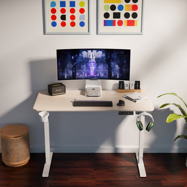 ErgoThrone V One electric standing desk White Oak 120cm home office setup"