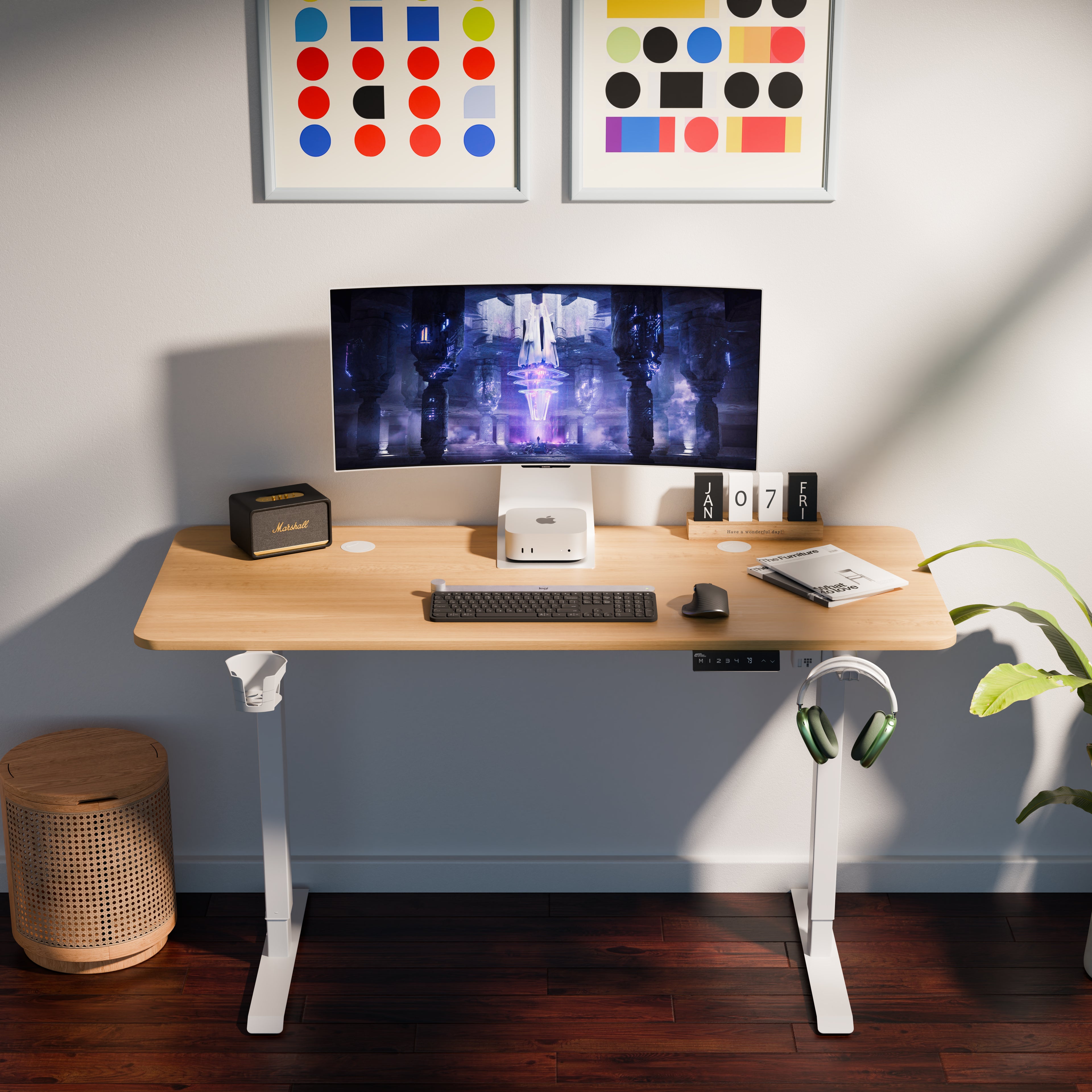 Ergo Throne V One - Electric Standing Desk (Maple Fusion), 5-Year Warranty (100–140 cm)