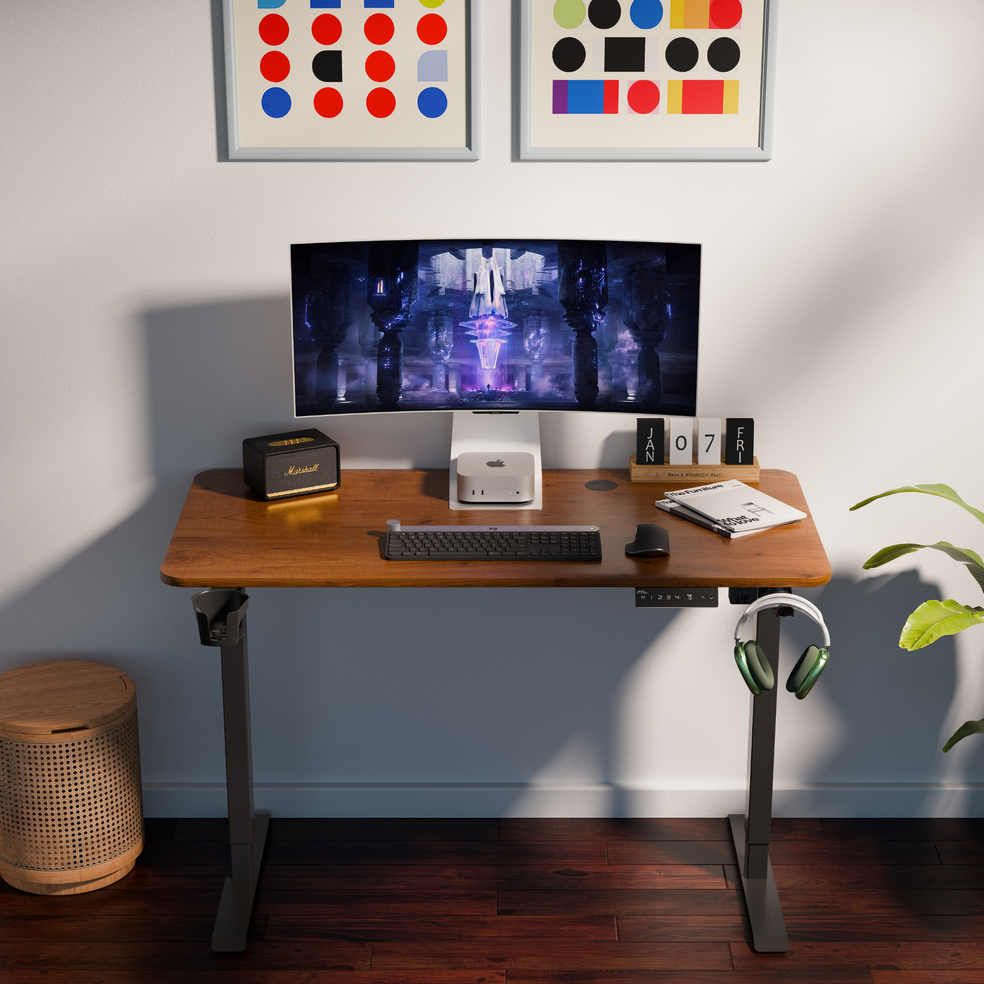 Ergo Throne V One - Electric Standing Desk (Greande Pine), 5-Year Warranty (100–140 cm)