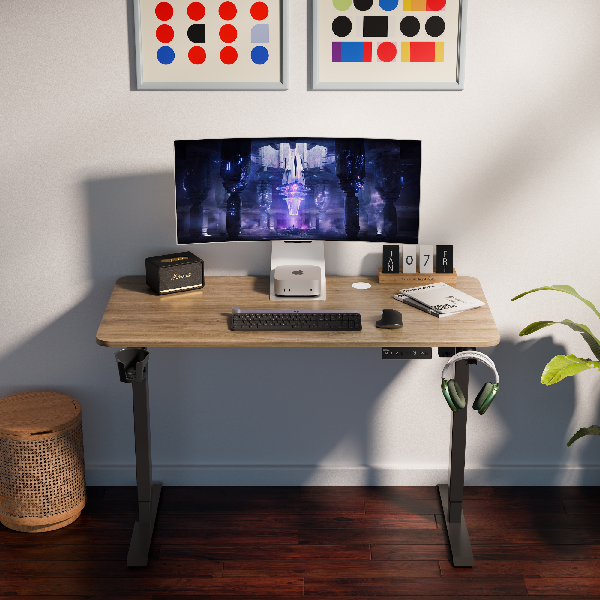 Ergo Throne V One - Electric Standing Desk (Claire Oak), 5-Year Warranty (100–140 cm)