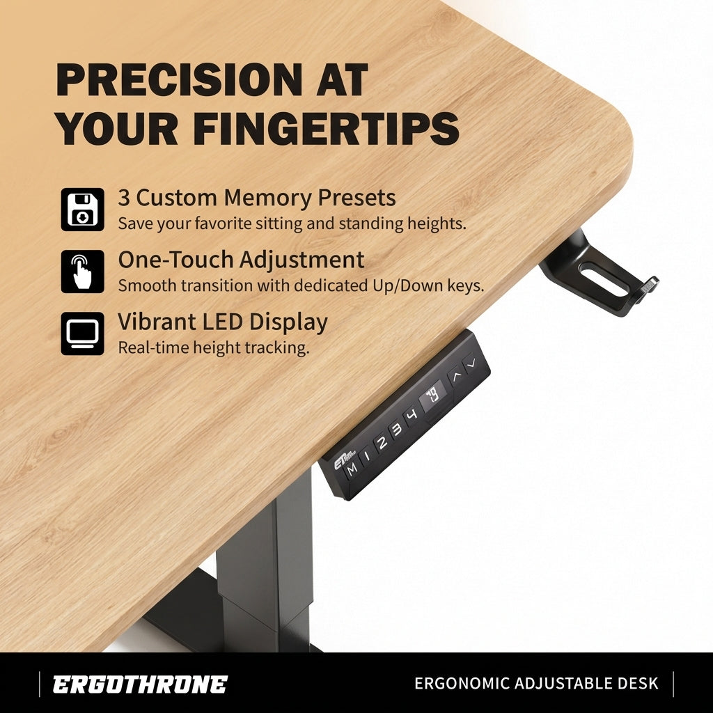 Ergo Throne V One - Electric Standing Desk (Claire Oak), 5-Year Warranty (100–140 cm)