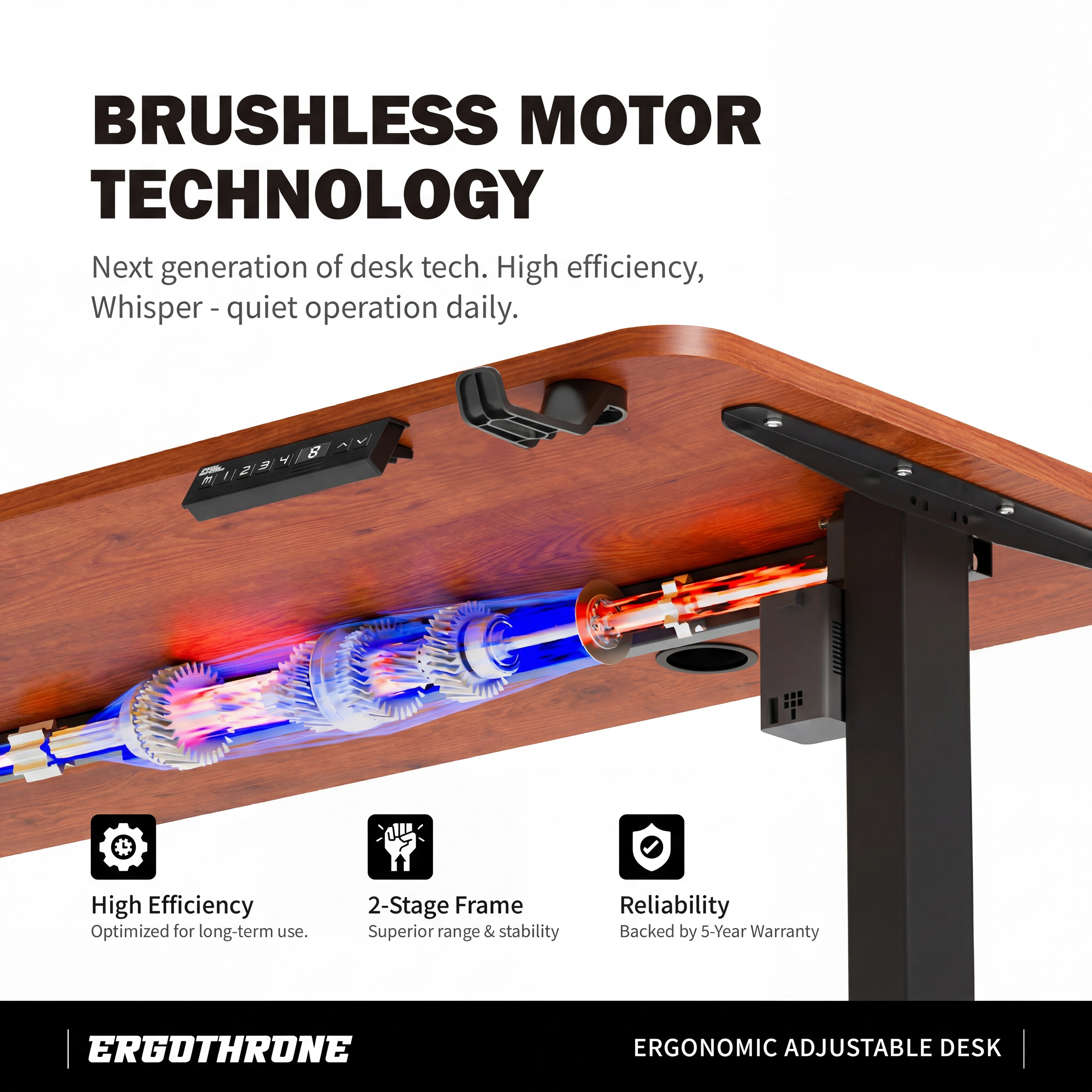 Ergo Throne V One - Electric Standing Desk (Greande Pine), 5-Year Warranty (100–140 cm)